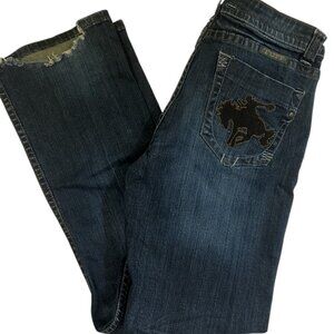 Cowgirl Tuff Bronc Dark Wash Y2K Midrise 32x33 Boot Cut Western Jean 32x33